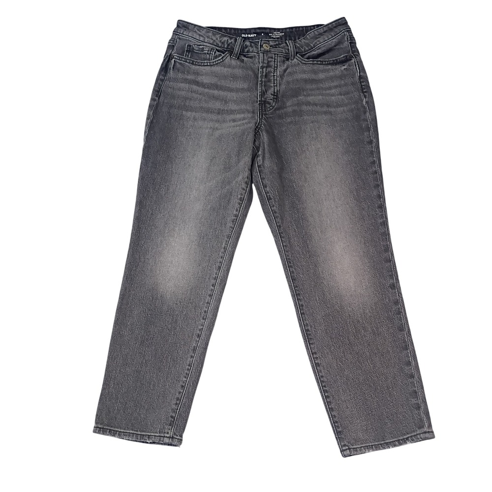 Old Navy OG Straight High Rise Jeans Womens 8 Petite Gray Button Fly Denim